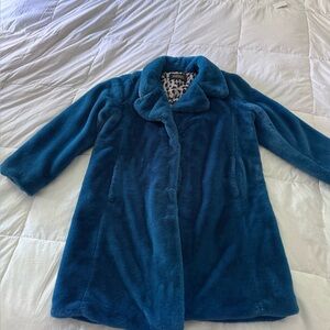 Badgley Mischka Teal Faux Fur Teddy Coat